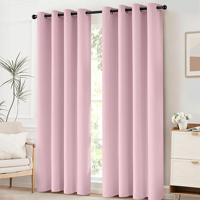Yakamok Pink Blackout Curtains with Grommet top, Thermal Insulated Room Darkening Drapes for Bedroom(52Wx96L, One Pair)