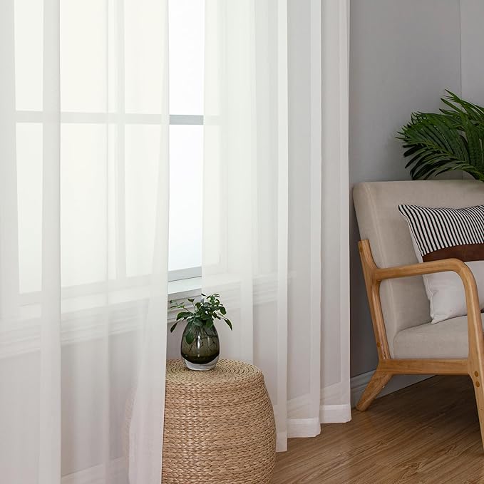 Aiyufeng Ivory Sheer Curtains 90 Inches Long, Light Filtering Rod Pocket Solid Color Window Sheer Curtain Panels, Elegant Curtains & Drapes for Living Room, Bedroom 2 Panels (Ivory, 59" W x 90" L)