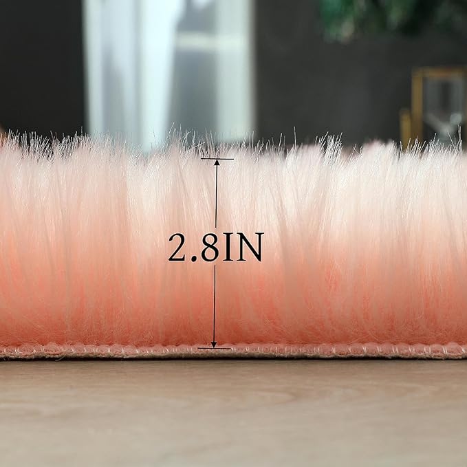linmopm Faux Fur Rug Sheepskin Shag Fluffy Fuzzy Pink 3x4 ft Rugs for Bedroom Bedside Bed Floor Living Room Plush Rectangle High-Density Cushion Carpet Super Sofa Cover