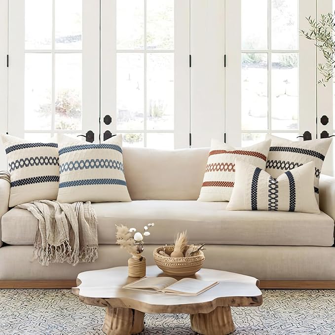 MIULEE Set of 2 Black Boho Decorative Pillow Covers 20x20 Inch Farmhouse Rustic Couch Throw Pillows Modern Spring Cotton Cushion Covers Retro Cute Macrame Woven Home Decor for Bed Sofa Chair