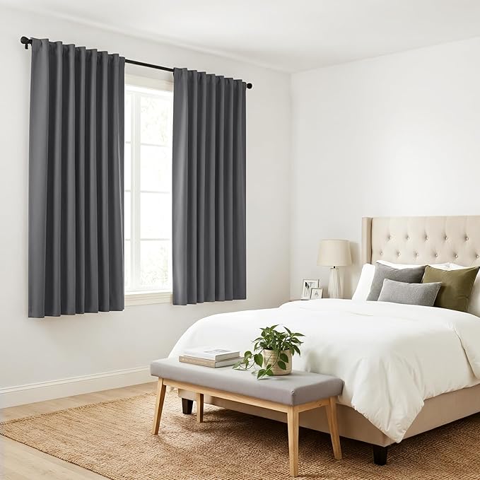 PONY DANCE Blackout Curtains for Bedroom - 72 inches Length Thermal Insulated & Privacy Rod Pocket Curtain Drapes for Living Room, 52 W x 72 L, Grey, 2 Pieces
