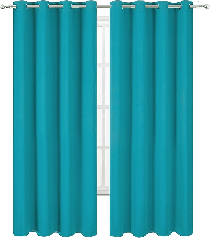 LEMOMO Blackout Curtains 66 x 95 inch/Teal Curtains Set of 2 Panels/Thermal Insulated Room Darkening Bedroom Curtains