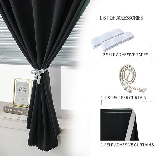 Adhesive Blackout Curtains- Self Stick Shades Window Blinds Curtains No Rod Needed Easy to Hang Curtains, Use for Bedroom, Living Room, Dining Room, Kitchen, Home Office, 35"W X 71"L, Black, 1 Panel