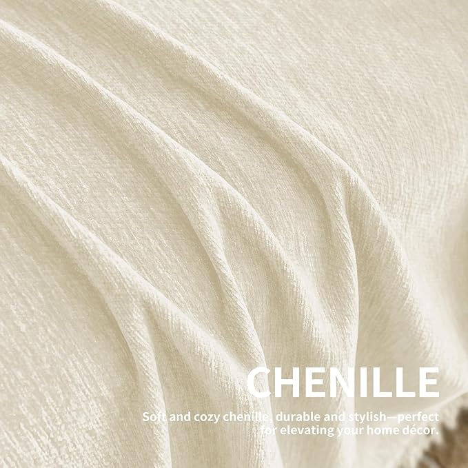 Couch Cover for Dogs, Boho Sofa Covers for 3 Cushion Couch, Chenille Sofa Slipcover for Pets Washable, L-Shape Sectional Couch Loveseat Cover Soft Throw Blankets with Tassels(91x134,Cream)