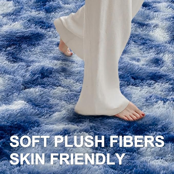 5x7 Ft Blue Shag Rugs for Bedroom Living Room Decor, Ultra Soft Fluffy Furry Area Rug for Indoor Floor, Aesthetic Carpet for Nursery Dorm Home Decor