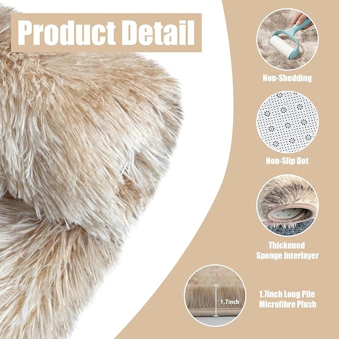 9x12 Fluffy Area Rugs for Living Room,Large Fuzzy Shag Area Rug for Bedroom,Soft Non-Shedding Indoor Plush Carpet for Kids Nursery Home Decor,Tie-Dyed Beige