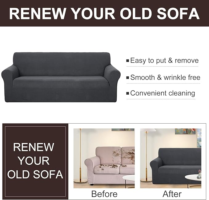 U-NICE HOME Stretch Couch Cover Sofa Cover Washable Sofa Slipcover Furniture Protector for 3 Cushion Couch Sofa Pet Friendly(Sofa, Dark Grey)