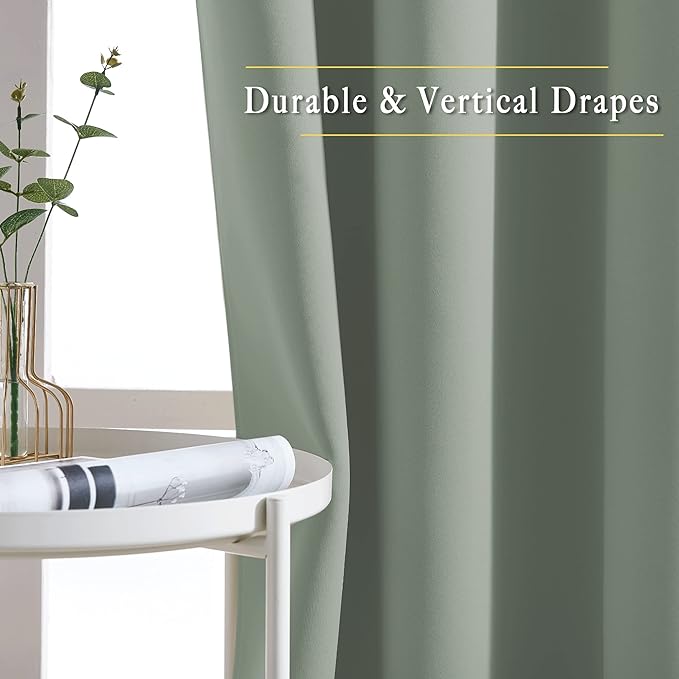 NICETOWN Blackout Sage Green Curtains for Cafe 36 inch Length, Grommet Room Darkening Sound Reducing Solid Window Treatments, W52 x L36, 2 Panels