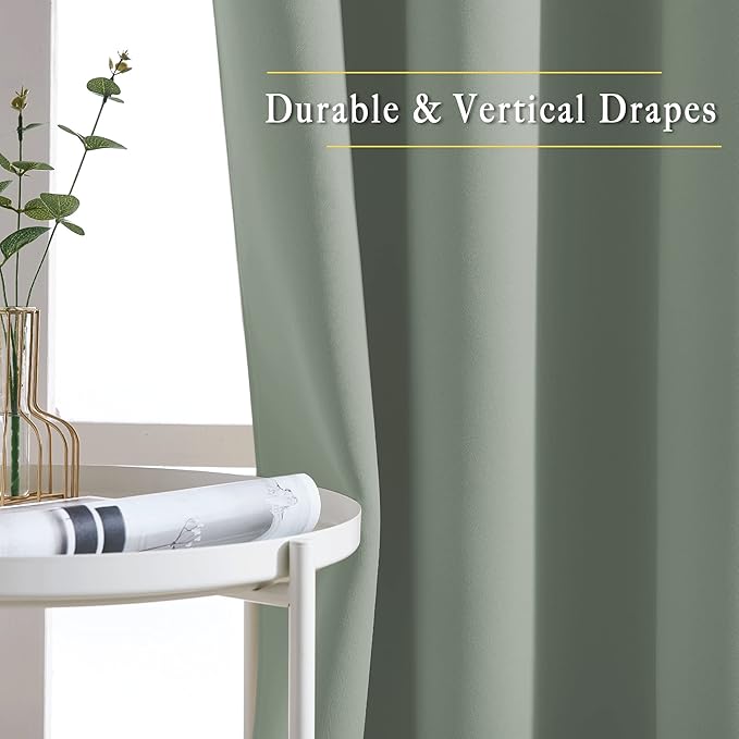 NICETOWN Room Darkening Curtains for Nursery, Grommet Thermal Insulated Light Blocking Window Treatments Sound Reducing for Bedroom, W37 x L72, 2 Panels, Sage Green