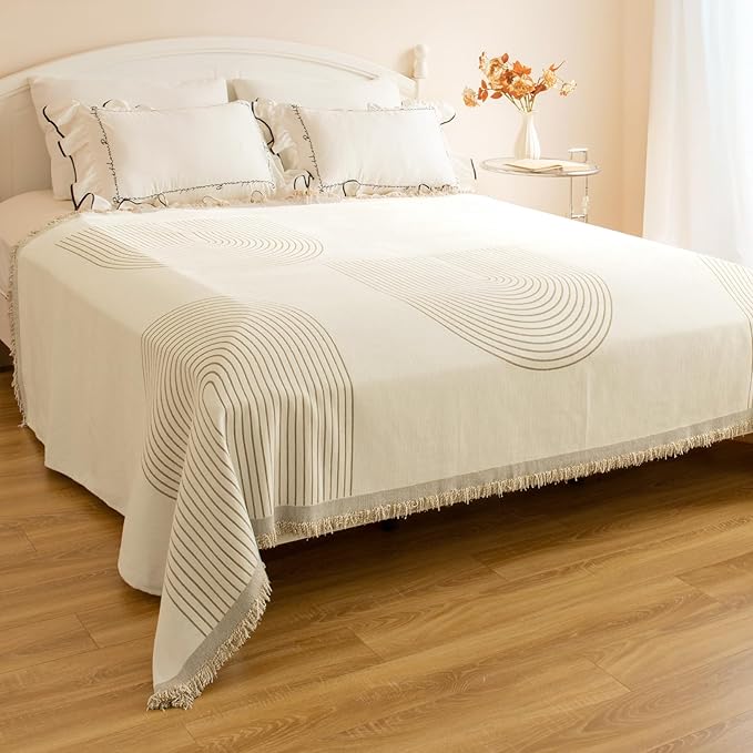 Boho Sofa Covers for 3 Cushion Couch, Chenille Sofa Slipcover for Pets Washable, L-Shape Sectional Loveseat Cover Soft Throw Blankets with Tassels(91x134,Arc Beige)