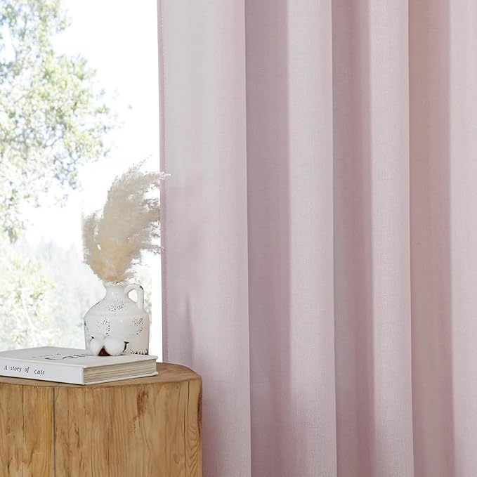 NICETOWN Blush Pink Linen Curtains for Kitchen, Thick Flax Small Window Treatments Semi Sheer Privacy Assured with Light Through for Cafe/Bathroom, W55 x L132, 2 Panels