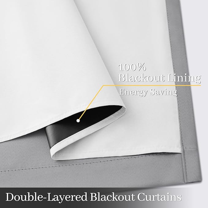 Yakamok 100% Blackout Curtain Panels 63 inches Cold and Light Blocking Drapes for Nursery, 2 Thick Layers Thermal Insulated Draperies (2 Pieces, 50 Wide Each Panel, Dove Grey/White Backing)