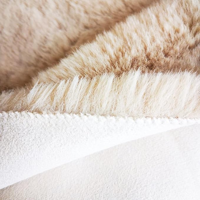 Ghouse Ultra Soft Faux Rabbit Fur Rug 3x5, Machine Washable Area Rugs for Bedroom Fluffy Rugs for Living Room, No-Shedding Carpet Sheepskin Rug Light Brown Beige