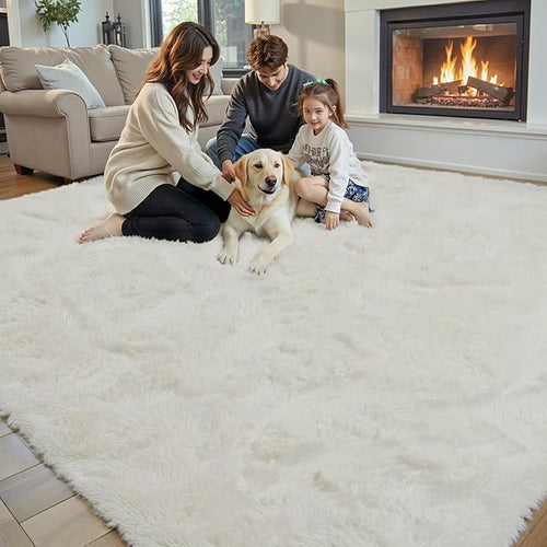 Area Rugs 9x12 Living Room, Shaggy Carpet Soft Plush Furry Bedside Rug Large Area Rugs for Bedroom Kids Girls Boys Home Decor Anti Slip(9 x 12, Cream)