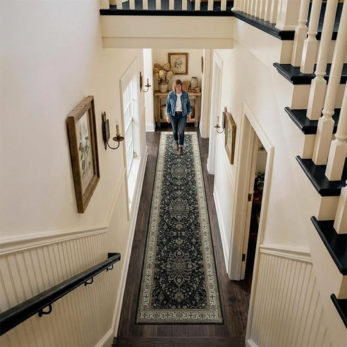 Area Rugs 2'x10' Runner Rug Non Slip Washable for Kitchen Hallway Bedroom Beside Laundry Room Bathroom Rug, Floor Carpet, Vintage Black Brown Neutral
