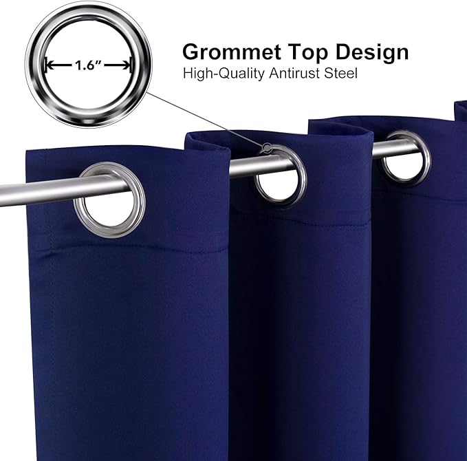 ChrisDowa Grommet Blackout Curtains for Bedroom and Living Room - 2 Panels Set Thermal Insulated Room Darkening Curtains (Navy Blue, 52W x 72L)