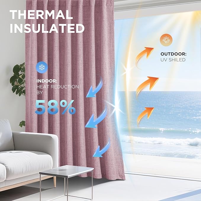 Joydeco Linen Blackout Curtains for Bedroom - 100% Light Blocking 1 Panels, Pink Drapes 70" W x 90" L, Thermal Insulated Room Darkening Curtains for Living Room, Rod Pocket & Back Tabs