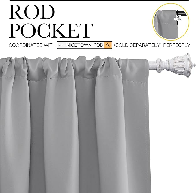 NICETOWN Sidelight Curtains for Front Door - Home Decoration Thermal Insulated Rod Pocket Blackout Blinds & Drapes for Small Windows (Silver Grey, 2 Panels, W34 x L72 -Inch)