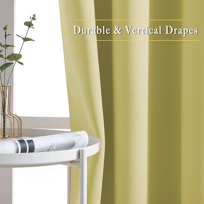 NICETOWN Insulated Room Darkening Curtains and Drapes - Energy Saving Thermal Insulated Solid Grommet Room Darkening Draperies for Sliding Glass Door/Patio (1 Pair, W80 x L84, Paler Yellow)