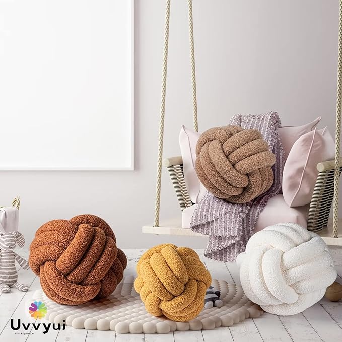 Uvvyui Knot Pillow Ball, Soft Home Decorative Pillows, Round Throw Pillow, Handmade Knotted Plush Pillow, Round Boucle Pillow Cushion (8.6 Inches Navy)