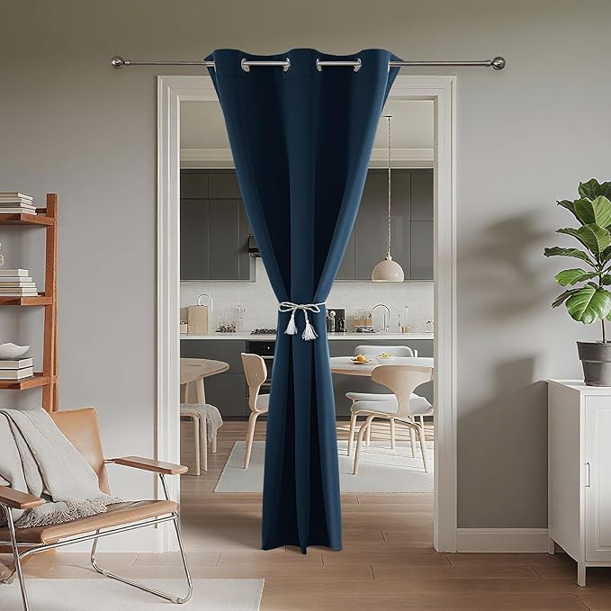 Joydeco Blackout Door Curtain for Doorway Privacy 78 Inches Long, Grommet Closet Curtain for Open Closet, Room Divider for Bedroom Living Room (Navy Blue, 40Wx78L, 1 Panel)