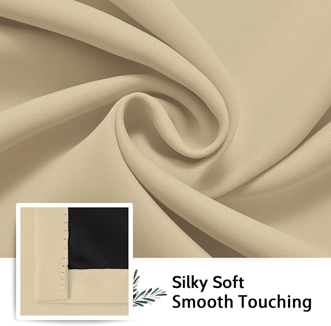 SimpleHome 100% Blackout Curtains for Bedroom,Thermal Insulated Beige Grommet Window Drapes Room Darkening Curtains for Living Room with Black Back,52 x 72 Inch,2 Panels