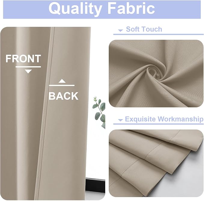 Simplebrand Ava Biscotti Beige Short Blackout Curtains for Bedroom 45 Inches Long 2 Panels Set, Solid Thermal Insulated, Energy Saving Window Treatment Curtains Blackout Drapes, W40 x L45 Inch