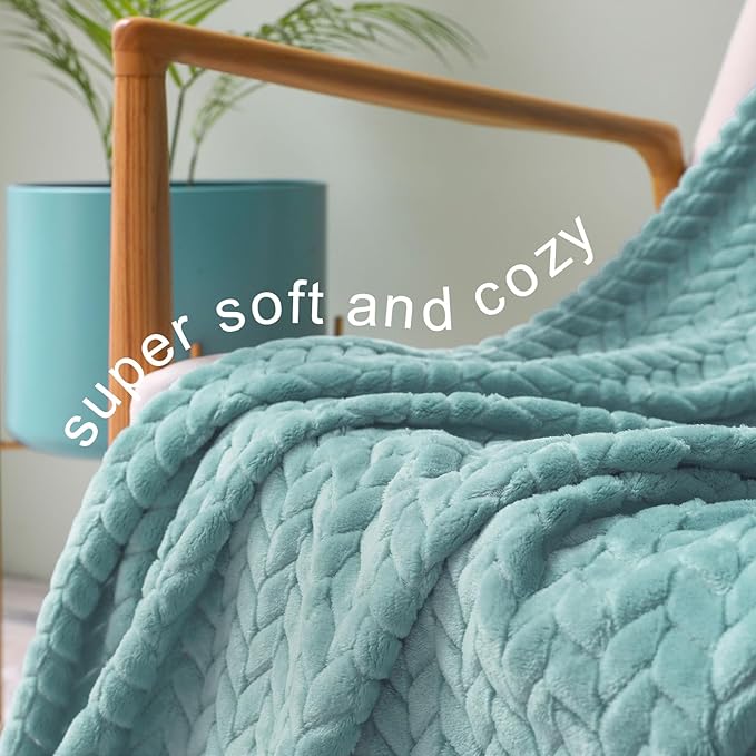 Exclusivo Mezcla Fleece Throw Blanket for Couch and Bed, 50x70 Inches Soft Cozy Jacquard Flannel Blankets, Lightweight Fuzzy Plush Warm Throws for Women, Celadon