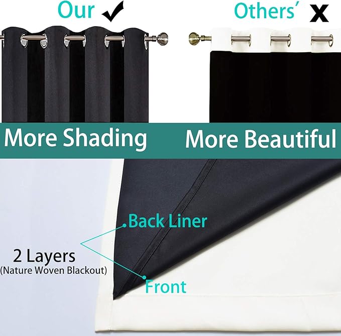 Yakamok 100% Blackout Curtains 54 Inches Long, 2 Thick Layers Thermal Insulated Blackout Curtains for Bedroom, Full Light Blocking Drapes with Black Liner (52" Wide Each Panel, Cream, 2 Panels)