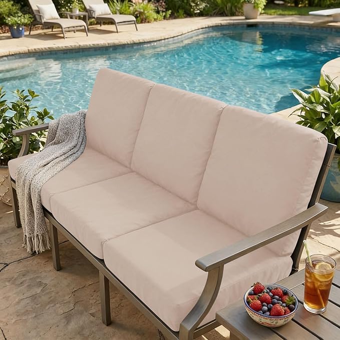 hyha Milk Silk Couch Cushion Covers, Soft Magic Sofa Covers Washable for 2 Cushion Couch, Stretch Sectional Outdoor Cushion Covers for Patio Furniture with Elastic Bottom(Medium, Taupe)
