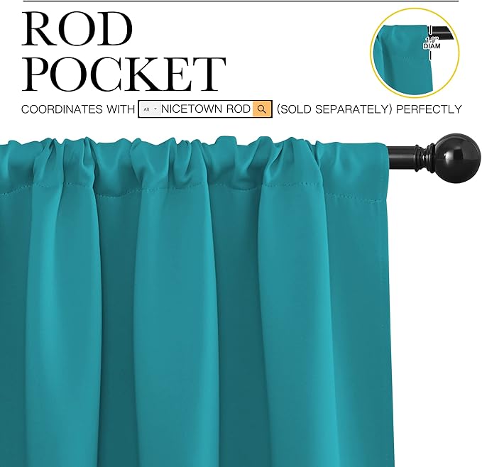 NICETOWN 2 Panels Blackout Curtains, Rod Pocket Thermal Insulated Drapess for Bedroom, Privacy Protection Easy-Care Heavy Duty Curtains for Living Room/Dining Room, W70 x L95 inches, Peacock Blue