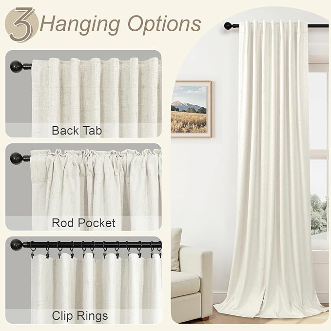 102 Inch Blackout Curtains Cream for 103 Inch Length Window Drapes Elegant Farmhouse Style Custom Made Black Out Weather Curtain for Bedroom Living Room 2 Panels Cortinas para Sala Modernas Dormitorio