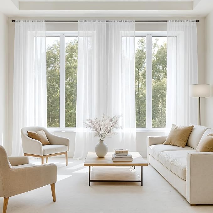 MIULEE White Sheer Curtains 80 Inches Long, 4 Panels Set, Light Filtering Voile Rod Pocket Drapes, Airy Soft Fabric Window Treatments for Living Room and Bedroom, 42 x 80 Inches