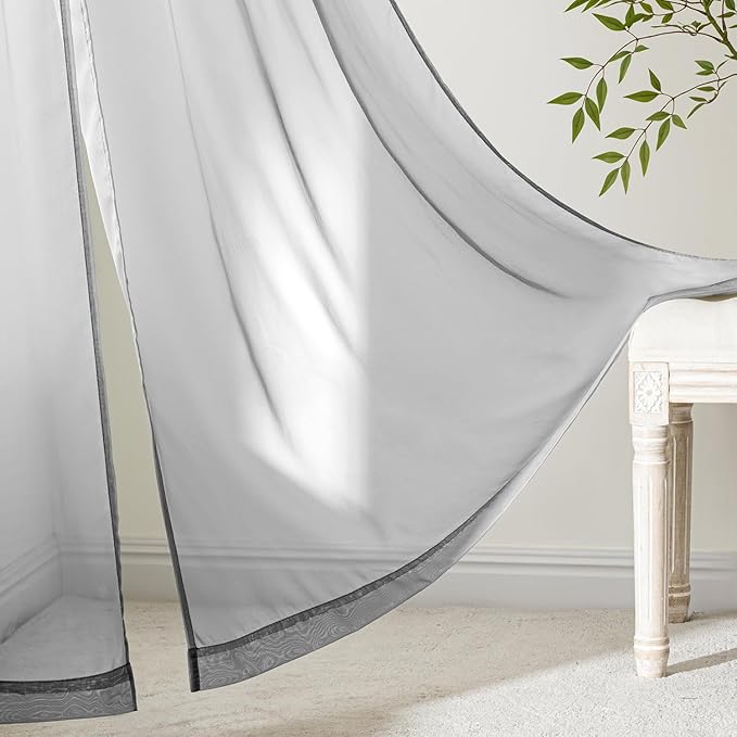 MIULEE Dark Grey Sheer Curtains 72 Inches Long, 4 Panels Set, Rod Pocket Light Filtering Window Drapes for Bedroom and Living Room, Elegant Airy Fabric, 54 x 72 Inches