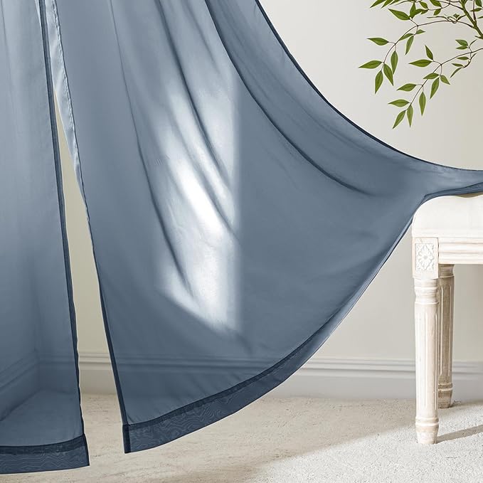 MIULEE Navy Blue Sheer Curtains 108 Inches Long, 4 Panels Set, Light Filtering Rod Pocket Voile Drapes Window Treatments, Semi Transparent Airy Fabric for Bedroom and Living Room, 54 x 108 Inches