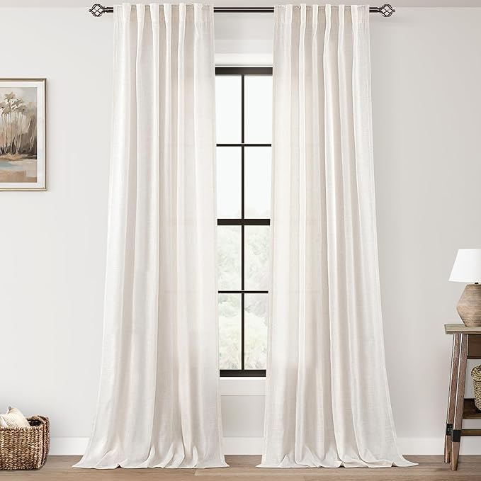 Extra Long 120 inch Curtains Linen Blend for Living Room Back Tab Neutral Farmhouse Light Filtering Semi Sheer Linen Drapes 120 inch Ceiling to Floor For Large Window Villa Hallway Ivory 10 FT 42x120