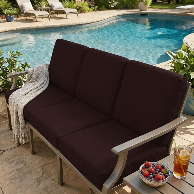 hyha Milk Silk Couch Cushion Covers, Soft Magic Sofa Covers Washable for 3 Cushion Couch, Stretch Sectional Outdoor Cushion Covers for Patio Furniture with Elastic Bottom(3 Packs, Chocolate)