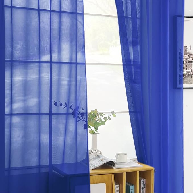 SpaceDresser Sheer Voile Window Treatment Rod Pocket Curtain Panels for Kitchen Bedroom Living Room Drapes Sunlight Filtering Privacy Semi Home Decor Assorted Colors Sizes (Sapphire, 52 W x 63 L)