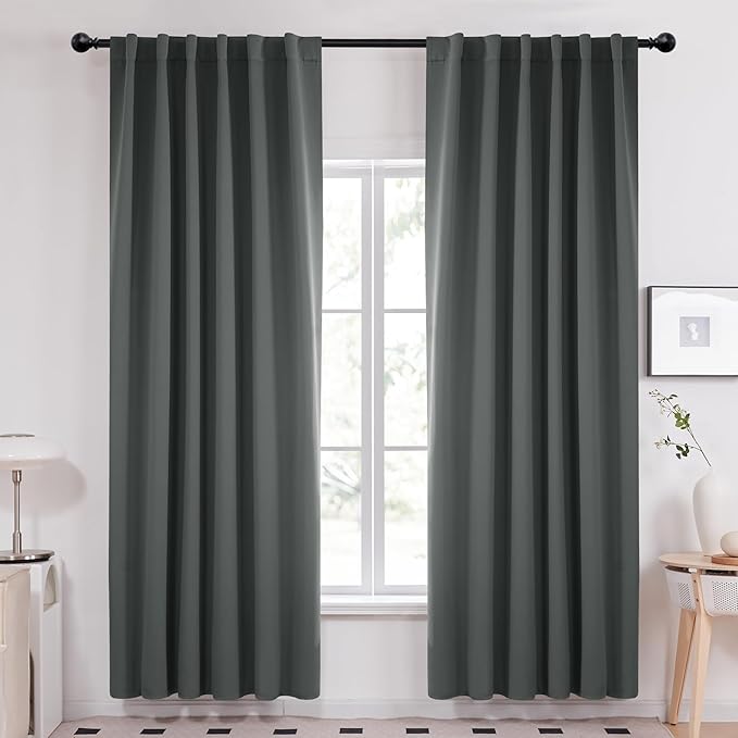 Deconovo Rod Pocket and Back Tab Curtains Room Darkening Curtains Blackout Thermal Insulated Window Curtains for Living Room 52Wx95L Inch Dark Grey 2 Panels