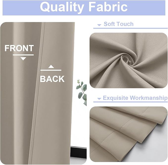 Simplebrand Stone Blackout Curtains for Bedroom 96 Inches Long 2 Panels, Solid Thermal Insulated, Energy Saving Living Room Window Treatment Curtains Blackout Drapes, W50 x L96 Inch, Stone