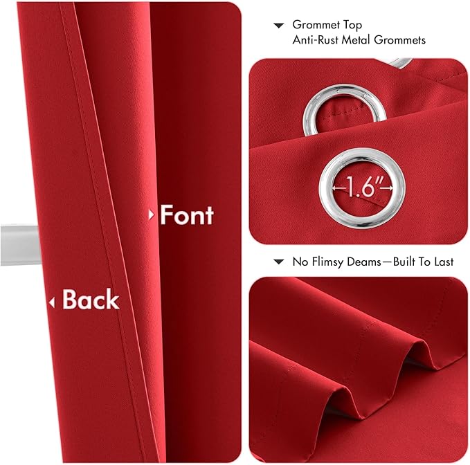 MIULEE Christmas Red Blackout Curtains for Bedroom Living Room 63 Inches Long 2 Panels, Thermal Insulated Room Darkening Drapes Solid Grommet Top Light Blocking Window Treatments 40x63 Inch