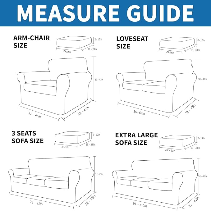 XINEAGE New 4 Pieces Couch Covers for 3 Cushion Couch Super Stretch Thick Soft Sofa Cover Anti Slip Sofa Slipcover Dogs Cats Furniture Protector (Light Beige, 71"-91")