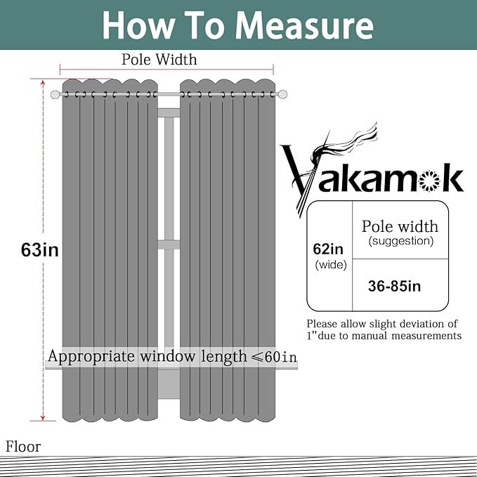 Yakamok Blackout Curtains Room Darkening Thermal Insulated Window Panels,Solid Grommet Top Drapes for Bedroom/Living Room(62Wx63L, Stone Blue, 2 Panels)