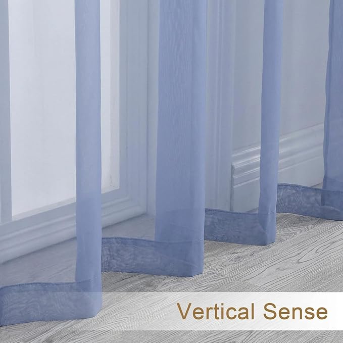 Chyhomenyc Sheer Curtains 108 Inch Length 2 Panels Set - Extra Long Light Filtering Solid Voile Window Drapes for Living Room Bedroom, 42Wx108L, 9FT Length, Denim Blue