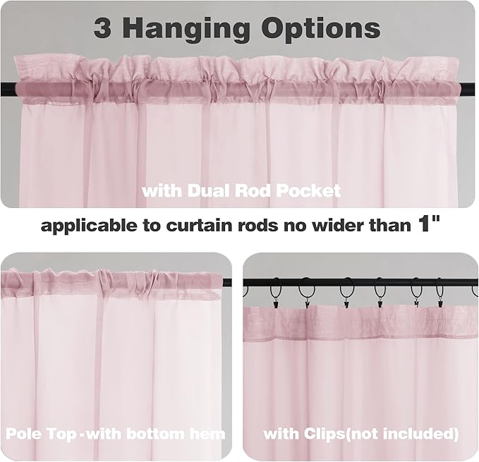 Chyhomenyc Blush Pink Sheer Curtains 84 Inches Long 2 Panels, Light Filtering Blush Pink Curtains for Living Room, Soft Gentle Voile Rod Pocket Bedroom Window Drapes, 59Wx84L Inch, 2PCS