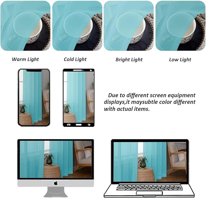 Chyhomenyc Sheer Aqua Curtains 90 inches Long 2 Panels, Light Filtering Soft Airy Solid Elegant Voile Window Treatment Drapes for Bedroom Living Room, 42Wx90L Inches