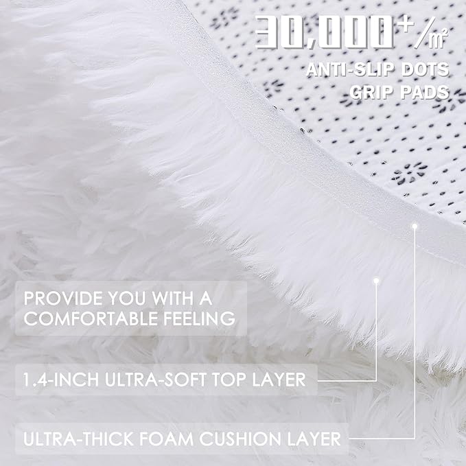 OLANLY 8x10 Machine Washable Large Area Rugs for Living Room, Bedroom, Soft Fluffy Shaggy Bedside Rug, Indoor Floor Carpet for Kids Girls and Boys, Dorms, Nursery, Home Decor Aesthetic, White