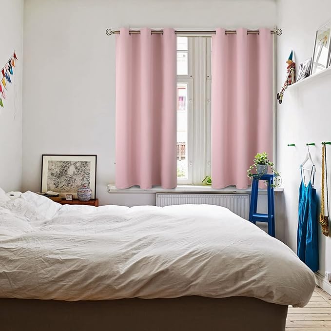 BGment Room Darkening Curtains 45 Inches Long - Grommet Thermal Insulated Drapes Window Treatment Curtains for Bedroom, 2 Panels, 38 x 45 Inch, Baby Pink