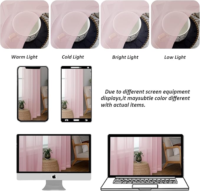 Chyhomenyc Sheer Valances for Windows 2 Pack, Small Window Curtains for Living Room Bathroom Cafe Laundry Basement, Modern Top Dual Rod Pocket Voile Curtain, 42W x 18L inches, Blush Pink