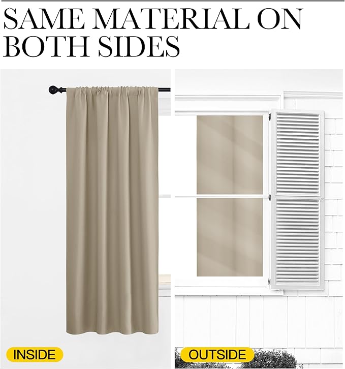 NICETOWN 2 Panels Blackout Curtains, Rod Pocket Thermal Insulated Drapes 84 inches Long, Easy-Care Modern Home Decoration Sunshades for Guest Room, Living Room, Office, 62 x 84 Inch, Soft Taupe